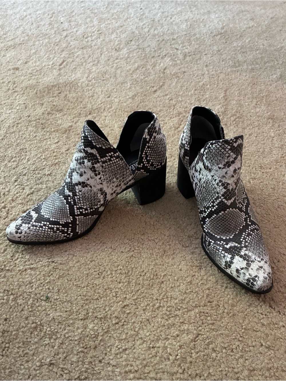 Charles by Charles David Snake Print Black and White Heeled Booties